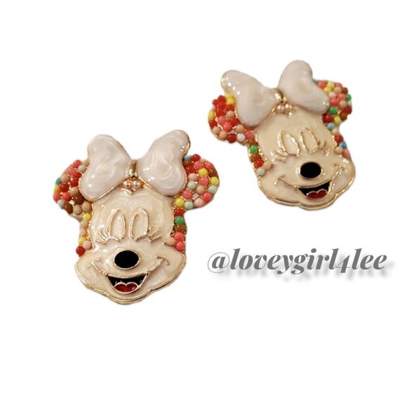 New MINNIE MOUSE RICEBEAD & RHINESTONE EARRINGS - Picture 4 of 6